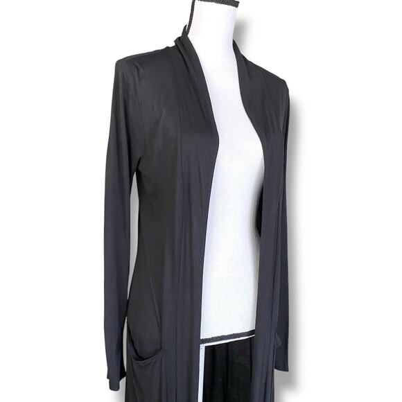 Revolve FRAME Long Line Duster Cardigan Fits Sz XS/S Black Fitted Long Sleeves - Picture 5 of 8